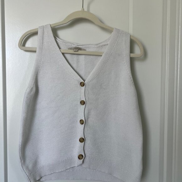 LOFT White Knit Button Up Vest- MEDIUM - Picture 1 of 5